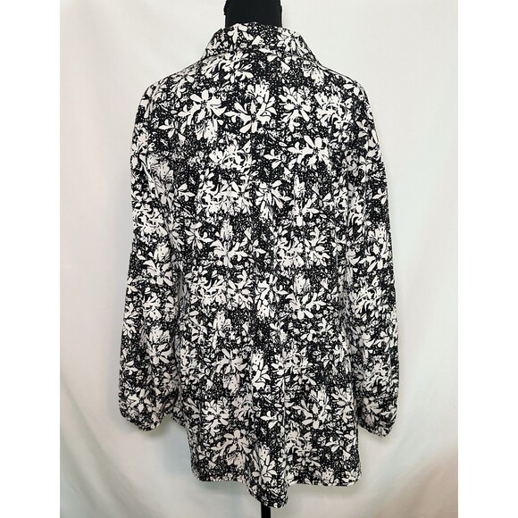 Entro Black Cream Floral Balloon Long Sleeve Button Up Blouse Modest Women LARGE - Picture 3 of 11